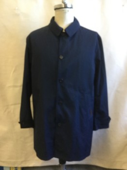POLO, Navy Blue, Polyester, Nylon, Solid, Button Front, Collar Attached, La Button Tab Cuff, 2 Pockets