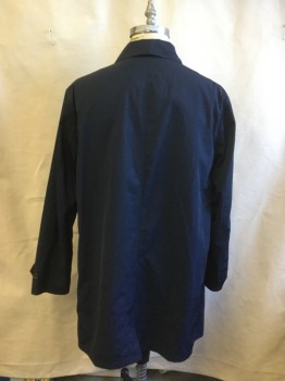 POLO, Navy Blue, Polyester, Nylon, Solid, Button Front, Collar Attached, La Button Tab Cuff, 2 Pockets