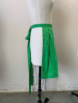 Womens, Apron , NL, Green, Cotton, Solid, XS, Pleated, Self Tie Waist