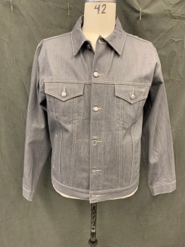 PJ MARK, Lt Gray, Cotton, Polyester, Solid, Button Front, Collar Attached, 4 Pockets, White Stitching, Long Sleeves, Button Cuff, Button Tabs at Back Waist