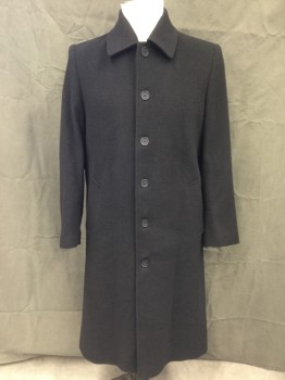 MTO, Black, Wool, Solid, Single Breasted, Collar Attached, Long Sleeves, 2 Pockets