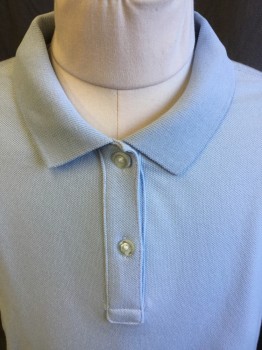 Childrens, Polo, LAND'S END, Baby Blue, Cotton, Solid, 14, Boy, Ribbed Knit Collar Attached, 2 Button Front, Short Sleeves,