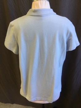 Childrens, Polo, LAND'S END, Baby Blue, Cotton, Solid, 14, Boy, Ribbed Knit Collar Attached, 2 Button Front, Short Sleeves,