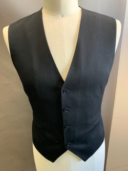 ANTICA SARTORIA, Black, Wool, Solid, Button Front, Belted Tab Back, 2 Pockets, Vest
