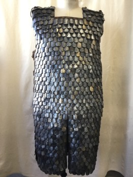 Mens, Historical Fict. Breastplate , MTO, Silver, Slate Blue, Brown, Bronze Metallic, Plastic, Leather, Mottled, 42/44, Molded Plastic Iridescent Scales, Square Neck, Leather Binding, Wang Lacing/Ties at Shoulders, Adjustable Leather Straps and Metal Studs Sides, Split Skirt Front, Back and Sides, MULTIPLES