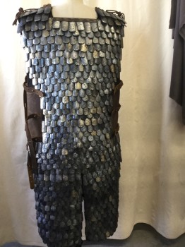 Mens, Historical Fict. Breastplate , MTO, Silver, Slate Blue, Brown, Bronze Metallic, Plastic, Leather, Mottled, 42/44, Molded Plastic Iridescent Scales, Square Neck, Leather Binding, Wang Lacing/Ties at Shoulders, Adjustable Leather Straps and Metal Studs Sides, Split Skirt Front, Back and Sides, MULTIPLES