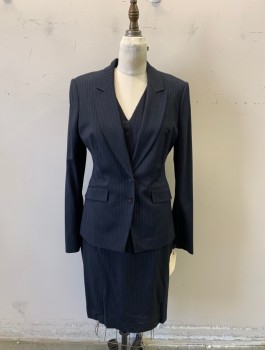 Boss, Black, White, Viscose, Wool, Stripes, Long Sleeves, Button Front, 2 Buttons, Collar Attached, 2 Pockets, Pinstripe