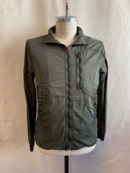 Mens, Casual Jacket, G-STAR RAW, Olive Green, Cotton, Solid, M, Collar Attached, Zip Front, Elastic Cuffs, 2 Pockets, 1 Zip Pocket *Some Tears and Stains All Around*
