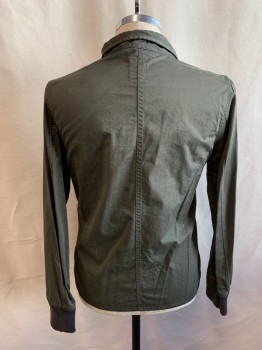 Mens, Casual Jacket, G-STAR RAW, Olive Green, Cotton, Solid, M, Collar Attached, Zip Front, Elastic Cuffs, 2 Pockets, 1 Zip Pocket *Some Tears and Stains All Around*