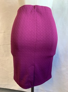 Womens, Skirt, Knee Length, NYCC, Magenta Purple, Polyester, Spandex, Solid, L, Grid Textured Knit, Elastic Waistband, Stretch, Attached Tab Belts Sides with Gold Buckle Detail