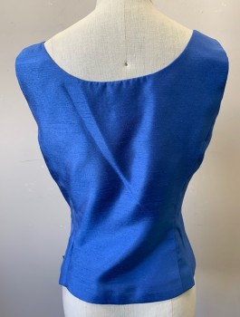 TAHARI, Cornflower Blue, Polyester, Solid, Shell Top, Faux Shantung Silk, 1" Straps, Scoop Neck, Invisible Zipper at Side