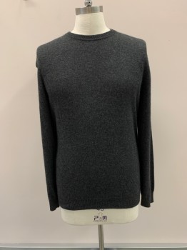 CLUB ROOM, Charcoal Gray, Cashmere, Solid, Heathered, Knit, CN, L/S