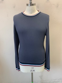SOL ANGELS, Dk Gray, Dk Red, White, Teal Blue, Black, Cotton, Modal, Solid, Stripes, Crew Neck, Long Sleeves, Stripes at Neck, Sleeves and Hem