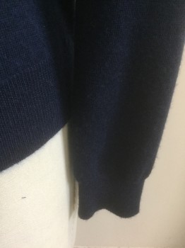 BARNEY'S NEW YORK, Navy Blue, Wool, Solid, Knit, Long Sleeves, V-neck