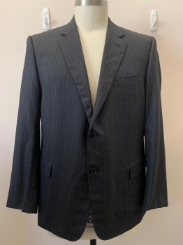 DANIEL CREMIEUX, Charcoal Gray, Gray, Wool, Stripes - Pin, 2 Buttons, Single Breasted, Notched Lapel, 3 Pockets,