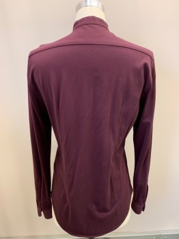ZARA, Wine Red, Cotton, Solid, L/S, Button Front, Band Collar, Stretch