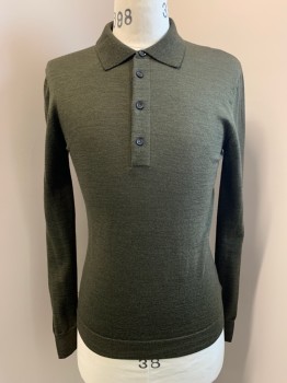 BILLY REID, Olive Green, Wool, Solid, L/S, Collar Attached, 4 Button Placket