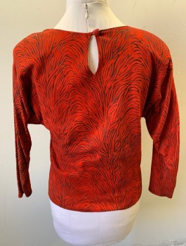 Womens, Top, N/L, Red, Charcoal Gray, Leather, Animal Print, B:38, Pullover, 3/4 Dolman Sleeves, Round Neck, Padded Shoulders, 1 Button Closure at Back Neck,