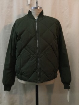 EDDIE BAUER, Olive Green, Cotton, Synthetic, Solid, Olive Green, Diamond Quilted, Zip Front, 2 Pockets,