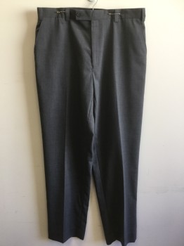 CALVIN KLEIN, Charcoal Gray, Wool, Polyester, Heathered, Heather Charcoal Gray, Flat Front, Zip Front, 4 Pockets