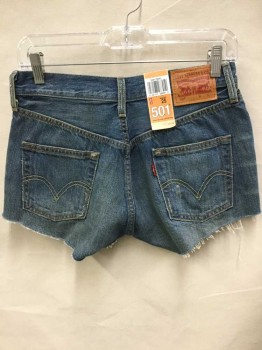 Womens, Shorts, LEVI'S, Blue, Cotton, Solid, W 25, SHORTS;  Blue Denim, Creased Front, Frayed Hem, See Photo Attached,