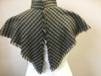 Womens, Dress, Piece 2, 1890s-1910s, N/L, Brown, Black, Cotton, Polyester, Stripes - Horizontal , Capelet - Brown with Black Horizontal Stripes, Stand Collar, Triangular Shape with Fringed Ends, Hook & Eye Closure at Center Back Neck, Made To Order Reproduction