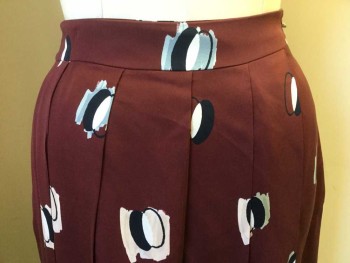 CAROLINE ISSA, Maroon Red, Gray, Black, Off White, Blush Pink, Silk, Abstract , 1-1/2" Waist Band, Large Pleats, Side Zip