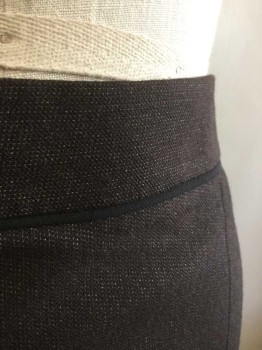 CLASSIQUES ENTIER, Dk Brown, Lt Gray, Wool, Cotton, Birds Eye Weave, Dark Brown with Light Gray Flecked Weave, Pencil Skirt, 1.5" Wide Waistband with Black Solid Trim, Invisible Zipper at Center Back, Knee Length