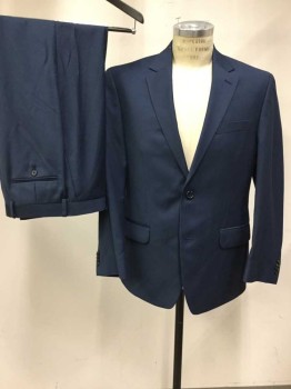 MICHAEL KORS, Slate Blue, Polyester, Rayon, Solid, Single Breasted, 2 Buttons,  Notched Lapel, Gaberdine