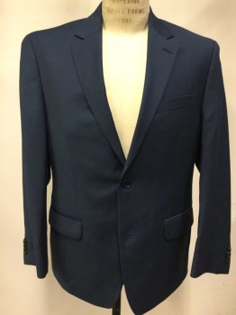 MICHAEL KORS, Slate Blue, Polyester, Rayon, Solid, Single Breasted, 2 Buttons,  Notched Lapel, Gaberdine