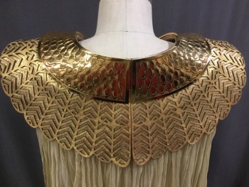 Unisex, Historical Fiction Cape, MTO, Gold, Plastic, Leather, Geometric, Mixed Media Gold Collar with Sheer Train, No Closures, Sits Back on Shoulders