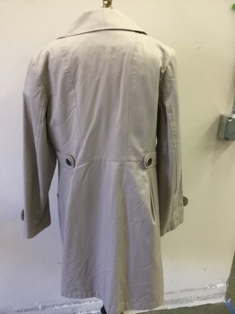 GALLERY, Beige, Cotton, Polyester, Solid, Button Front, Notched Lapel, Slit Pockets, Side Tabs, Pleated Front
