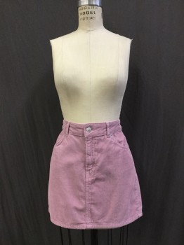 TOPSHOP, Mauve Pink, Cotton, Solid, Corduroy, Zip Fly Front, 5 + Pockets,