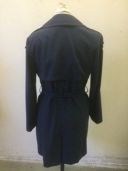 AB, Navy Blue, Polyester, Viscose, Solid, Snap Closures, Notched Collar, Epaulettes, **With Matching Belt