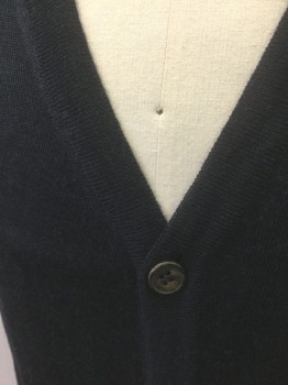 AUTOGRAPH, Navy Blue, Wool, Silk, Solid, Dark Navy, Knit, Long Sleeves, V-neck, 6 Buttons