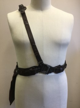 Unisex, Sci-Fi/Fantasy Harness, MTO, Cordovan Red, Black, Leather, Nylon, Adjust, Made To Order, Belt with Cross Shoulder Strap, Holster for Blaster or Knife