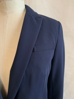 TOMMY HILFIGER, Navy Blue, Polyester, Rayon, Solid, Single Breasted, 1 Button, 3 Pockets, Peaked Lapel, 3 Button Cuffs, 1 Back Vent