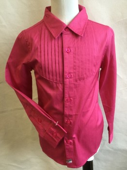 Childrens, Blouse, LA MINIATURA, Pink, Cotton, Stripes - Vertical , 6, Rose Pink with Self Vertical Stripes, Collar Attached, Pleat Yoke Front, Button Front, Long Sleeves, Curved Hem