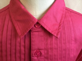 Childrens, Blouse, LA MINIATURA, Pink, Cotton, Stripes - Vertical , 6, Rose Pink with Self Vertical Stripes, Collar Attached, Pleat Yoke Front, Button Front, Long Sleeves, Curved Hem
