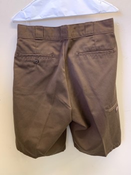 DICKIES, Coffee Brown, Poly/Cotton, Solid, Zip Front, Flat Front, 2 Slant Pockets, 2 Back Welt Pockets with One Button, Welt Side Pocket, Logo Patch on Side Pocket