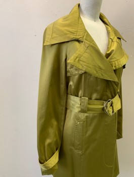 BEBE, Acid Green, Cotton, Polyester, Solid, Satin-y Material, Wide Lapel, Button Front with Covered Placket, Wide Belt Loops, Short - Hem Above Knee, **With Matching 2" Wide BELT