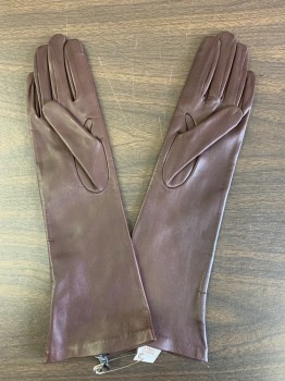 Womens, Leather Gloves, FRATELLI ORSINI, Dk Brown, Leather, Solid, 6 1/2, Plain, Silk Knit Lining, Middle of Forearm