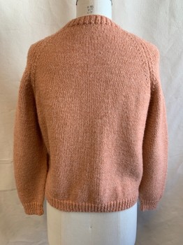 Womens, Sweater, NL, Lt Peach, Wool, B: 38, Cardigan, Round Neckline, Single Breasted, Button Front, Fabric Buttons