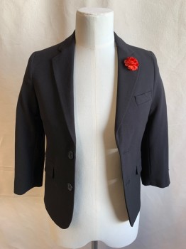Childrens, Suit Piece 1, CALVIN KLEIN, Black, Polyester, Rayon, Solid, 6, Single Breasted, Collar Attached, Notched Lapel, 2 Buttons,  3 Pockets, Red Faux Flower Pinned to Lapel
