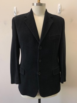 ARNOLD ZIMBERG, Black, Cotton, Wool, Solid, Single Breasted, 3 Buttons, Notched Lapel, 3 Pockets, 3 Buttons Cuffs, 2 Back Vents