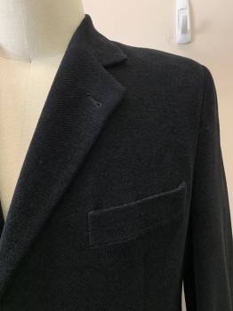 Mens, Sportcoat/Blazer, ARNOLD ZIMBERG, Black, Cotton, Wool, Solid, 44, Single Breasted, 3 Buttons, Notched Lapel, 3 Pockets, 3 Buttons Cuffs, 2 Back Vents