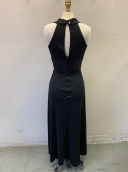 Womens, Evening Gown, N/L, Black, Synthetic, Solid, W25, B30, Sleeveless, V-neck Halter, Zip Back, 2 Button Neck Closure, Rouched Waistband **Holes in Center Back