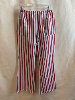 Womens, Pants, TRENDS, Red, White, Navy Blue, Cotton, Stripes, H34, W28, L31, Elastic Waistband, Back Zipper, 2 Pockets