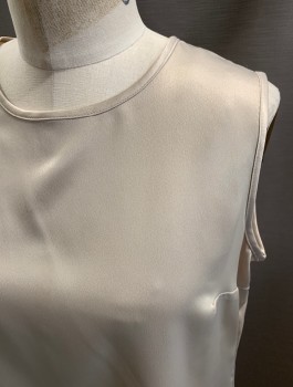 Womens, Blouse, KASPER, Ivory White, Polyester, Solid, M, Slvls, Key Hole Back Closure With Button