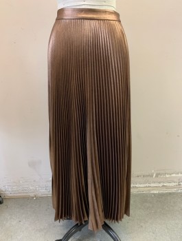 A.L.C., Bronze Metallic, Polyester, Solid Waistband, Pleated, A-Line, Zip Back